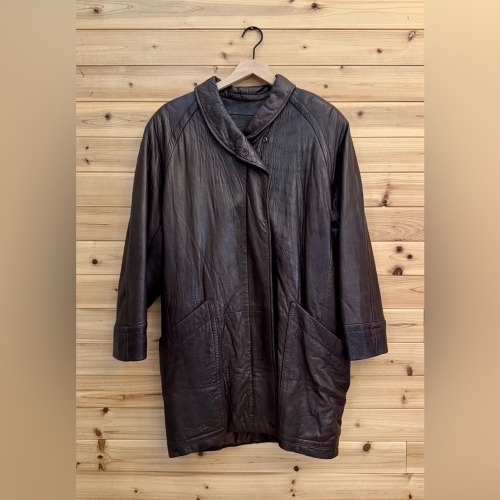 Vintage Vakko Size Small Oversized Soft Chocolate Brown Leather Longline Jacket